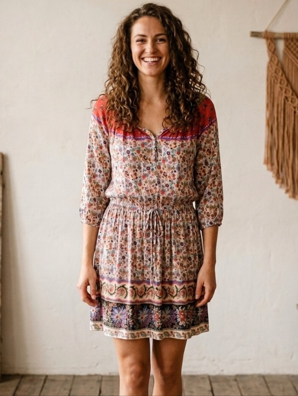 Forever 21 mini floral boho ethnic dress Large c5